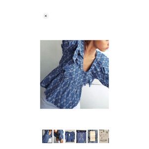 Zara women’s S blue white floral eyelet flutter ruffle French cottage farmhouse